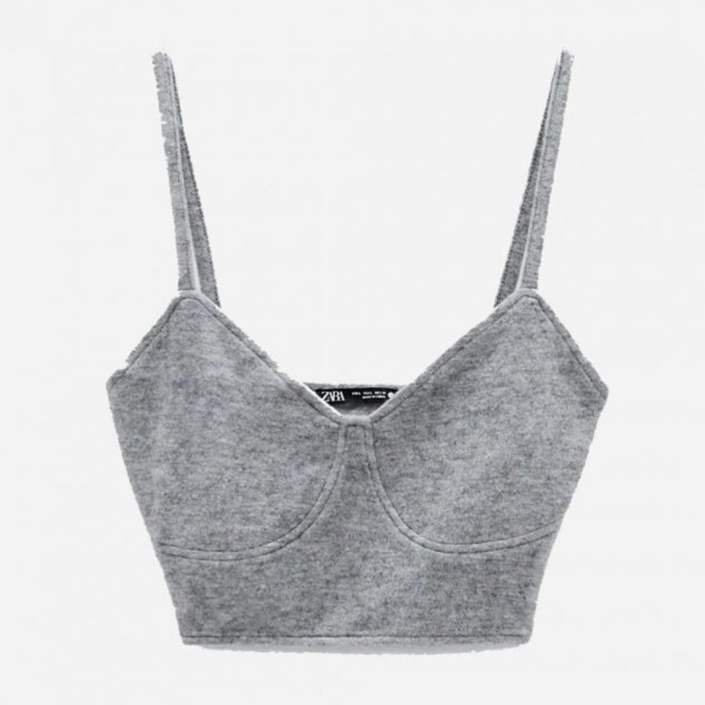 Zara Gray Cropped Knit Bustier Corset Top Size M